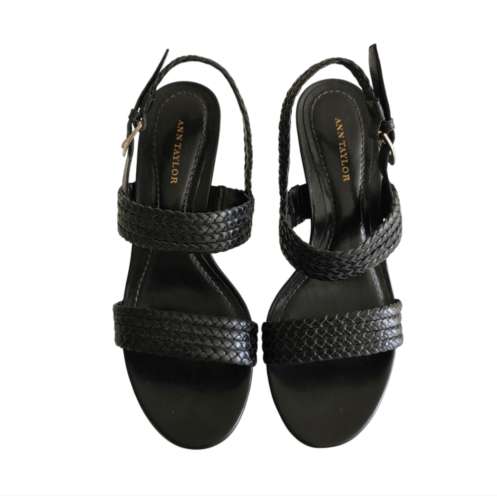 Ann Taylor Braided Leather Ankle Strap 3" Heeled Sandals | EUC | 7M | Black - Picture 5 of 16